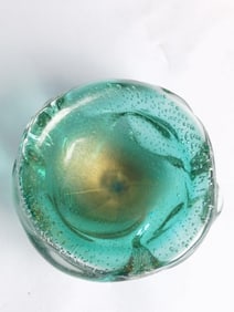 Vintage Murano Italy Glitter Aqua Bubble Glass Bow