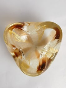 Vintage Murano Italy Glitter Amber Glass Bowl