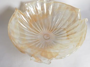 Vintage Murano Italy Gold and Milk Glass Ribbed Bo