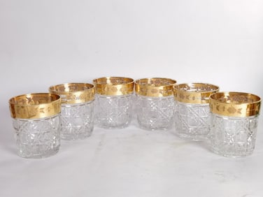 (6) Vintage French Gilt Crystal Whiskey Tumblers
