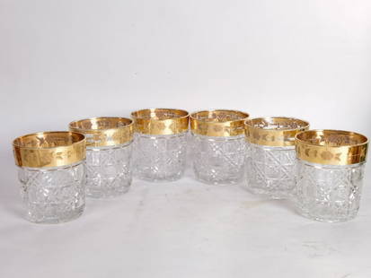 (6) Vintage French Gilt Crystal Whiskey Tumblers: (6) Vintage French Gilt Crystal Whiskey Tumblers, 3.5in