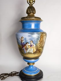 Antique French Severes Hand Painted Table Lamp