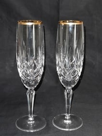 Pr. of Gorham Gold Rim Crystal Champagne Flutes