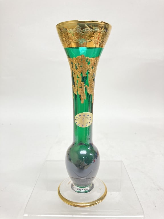 Vintage Cristal T. Murano Italy Gilt Emerald Glass (1 of 5)