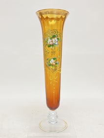 Vintage Murano Italy Hand Painted Gilt Amber Glass