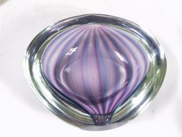 Vintage Murano Italy Amethyst Striped Art Glass Bo