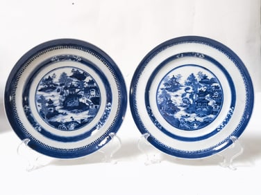 Pr. of 19th C. Chinese Export Porcelain B&W Plates