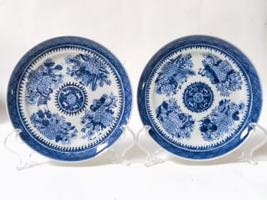 Pr. of 19th C. Chinese Export Porcelain B&W Plates