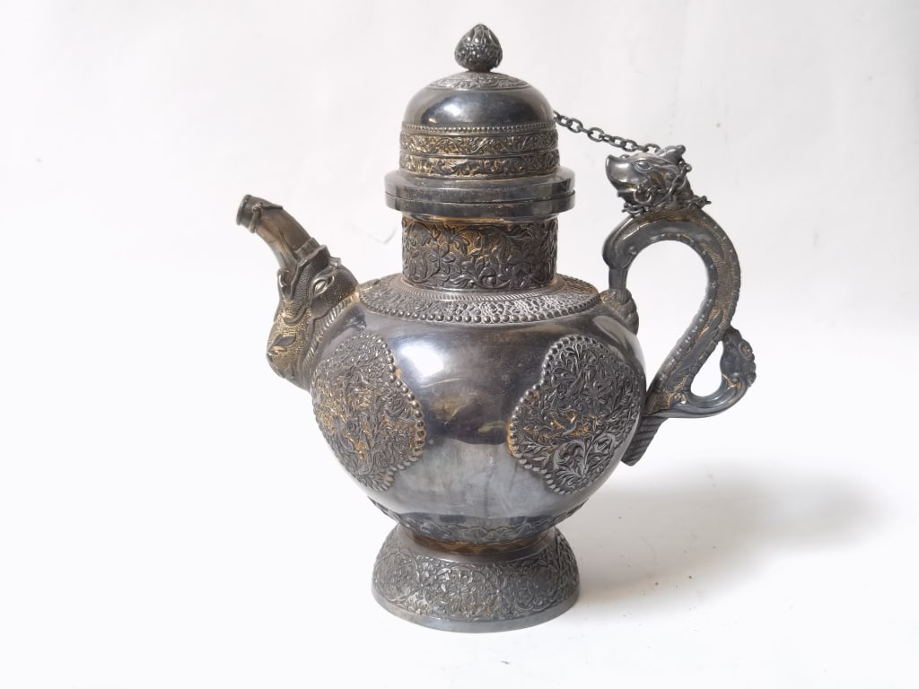 17-19th C. Chinese Tibetan Gilt Silver Teapot (1 of 8)