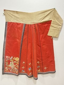 Qing Chinese Embroidered Skirt on Red Silk