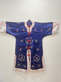 Chinese Woman's Embroidered Robe on Blue Silk