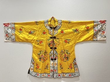 Chinese Woman's Embroidered Robe on Yellow Silk