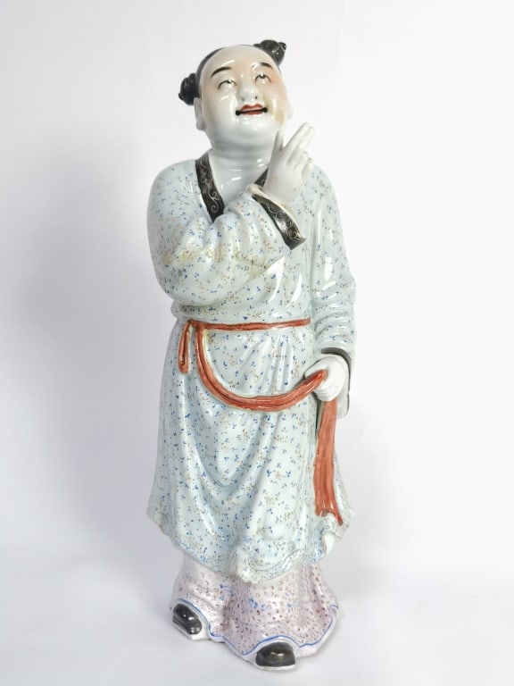 Late Qing/Republic Chinese Porcelain Famille Rose: Late Qing/Republic Chinese Porcelain Famille Rose Figurine, Signed Cai Fu Ji, 16.25in