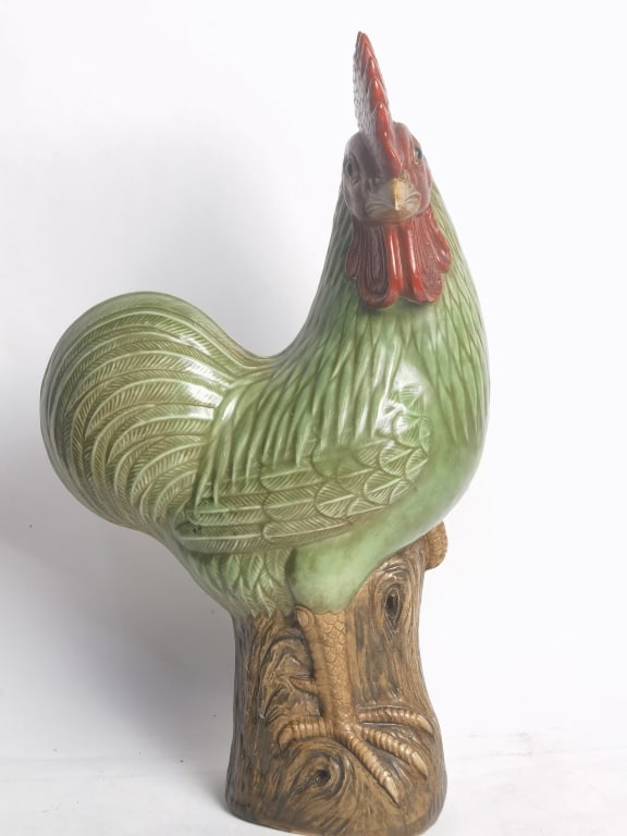 Large Qing Chinese Green/Red/Paste Glaze Rooster (1 of 7)