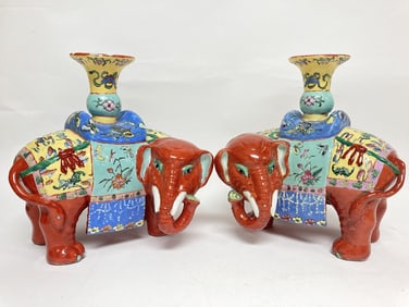 Pr. of 19th C. Chinese Porcelain Famille Rose Elep