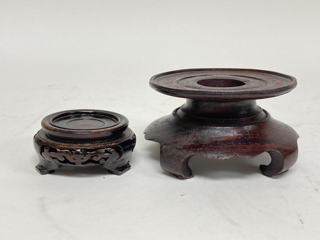 (2) Chinese Wood Carved Stands: (2) Chinese Wood Carved Stands, 2.25-3 5/16in