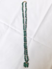 Vintage Malachite Bead and Pendant Necklace