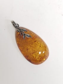 Natural Amber Pendant with 925 Silver Setting
