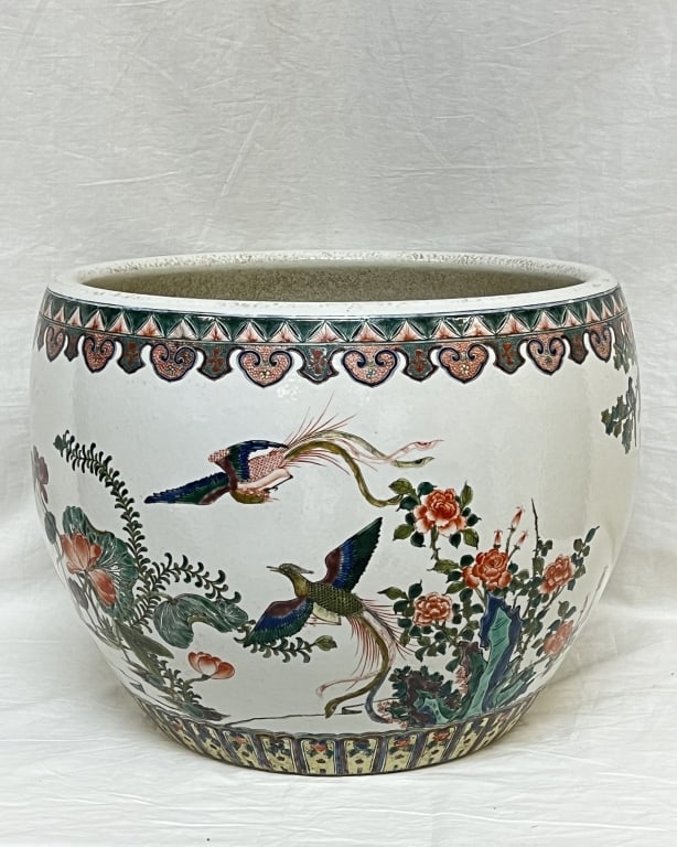 19-20th C. Chinese Porcelain Wucai "WuLunTu" Jardi: 19-20th C. Chinese Porcelain Wucai "WuLunTu" Jardiniere, 12in by 17in