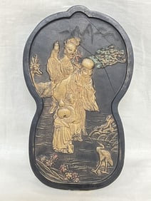 19-20th C. Chinese Figural/Calligraphy Ink Block,H