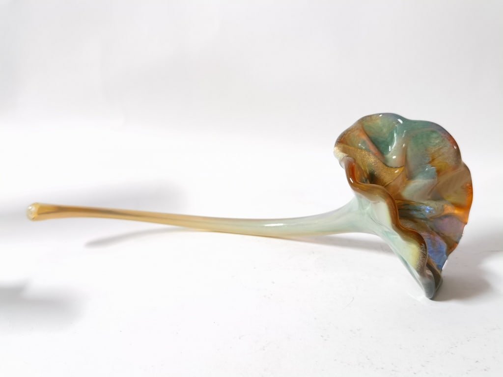 Vintage Murano Italy Glitter Art Glass Flower: Vintage Murano Italy Glitter Art Glass Flower, 12in