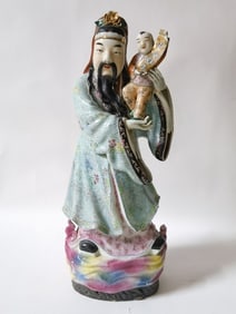 19-20th C. Chinese Porcelain Famille Rose Fortune Deity