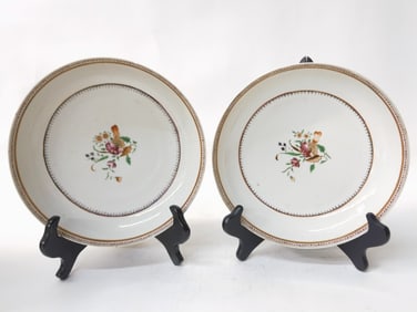 Pr. of 18th C. Chinese Export Porcelain Famille Rose Plates