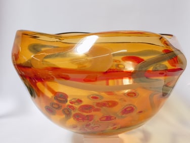 Large Vintage Murano Italy Amber Art Glass Bowl