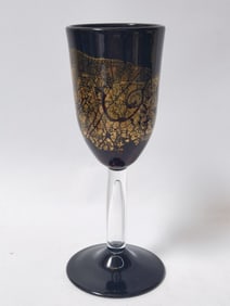1995 David Lindsey Glitter Black Art Glass Wine Glass