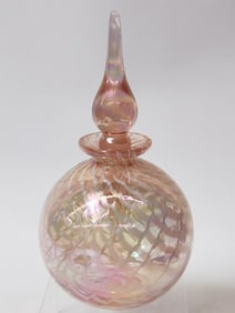 Vintage Iridescent Pink Art Glass Perfume Bottle