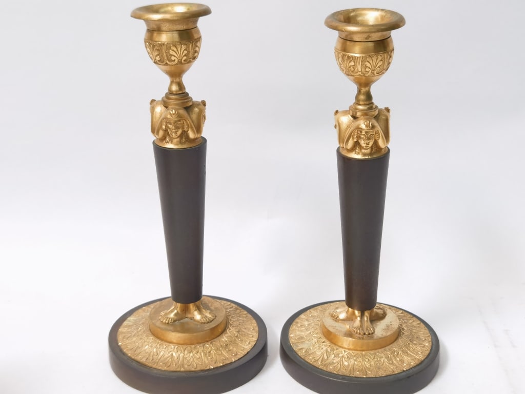 Pr. of Attributed Claude Galle French Empire Style Candlesticks: Pr. of Attributed Claude Galle French Empire Style Candlesticks, 805in