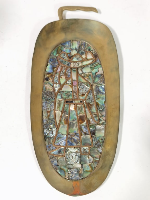 Vintage Mexican Abalone Mosaic Inlay Bronze Leaf Tray (1 of 4)