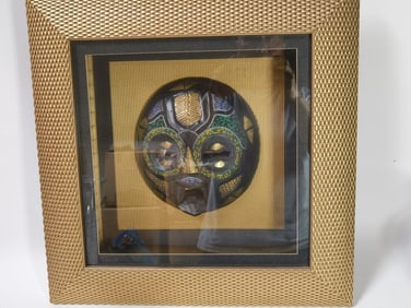 Vintage African Ghana Hand Beaded Wooden Mask