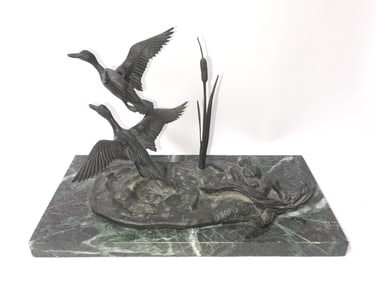 1978 Stan Bentall Bronze Flying Ducks Sculpture on Marble Base