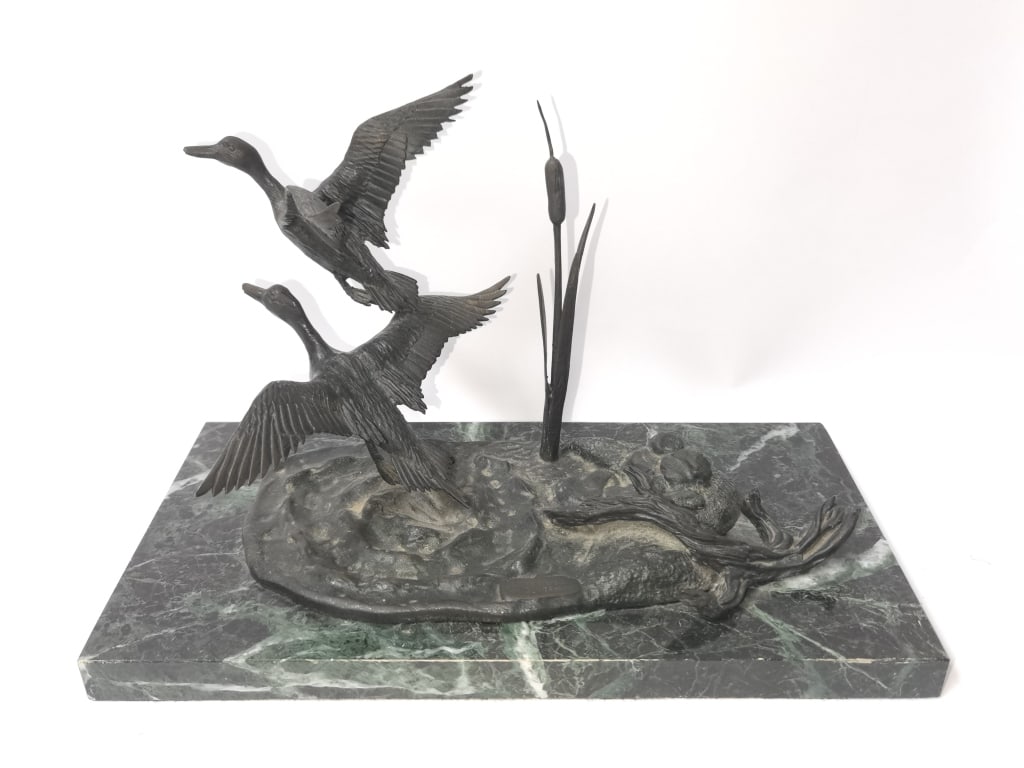 1978 Stan Bentall Bronze Flying Ducks Sculpture on Marble Base (1 of 8)