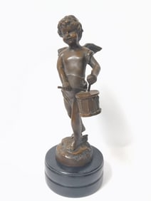 Vintage After Moreau Bronze Drummer Cherub Sculpture