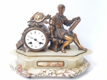 Vintage Marked Alabaster Figural Mantle Clock