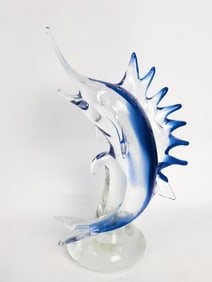 Large Vintage Murano Italy Blue/White Glass Swordfish