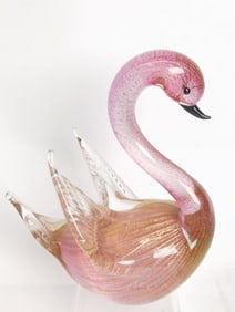 Vintage Murano Italy Glitter Pink Glass Swan