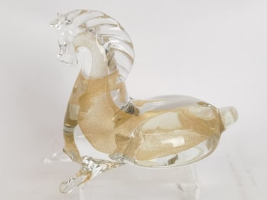 Vintage Murano Italy Gold Glitter Glass Horse