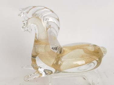 Vintage Murano Italy Gold Glitter Art Glass Horse