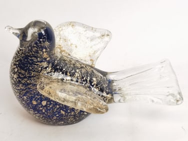 Vintage Murano Italy Glitter Blue Art Glass Bird