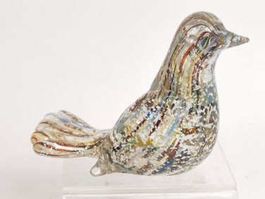 Vintage Murano Italy Glitter Striped Art Glass Bir