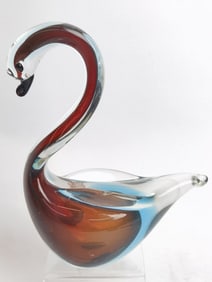Vintage Murano Italy Sommerso Amber Glass Swan