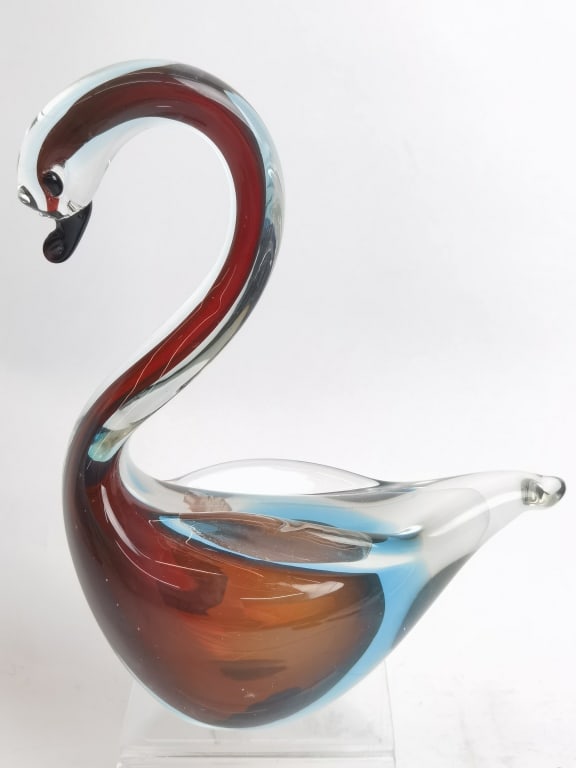 Vintage Murano Italy Sommerso Amber Glass Swan: Vintage Murano Italy Sommerso Amber Glass Swan, 7.5in