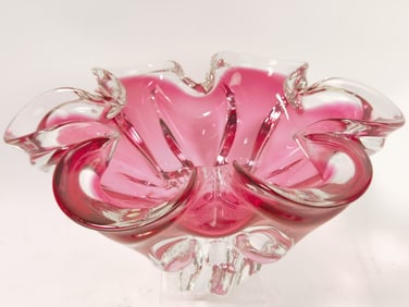 Vintage Murano Italy Pink Art Glass Flower Bowl