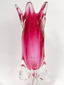 Large Vintage Murano Italy Pink Art Glass Vase