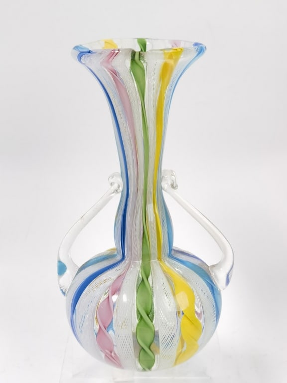 Vintage Murano Italy Latticino Art Glass Vase (1 of 4)