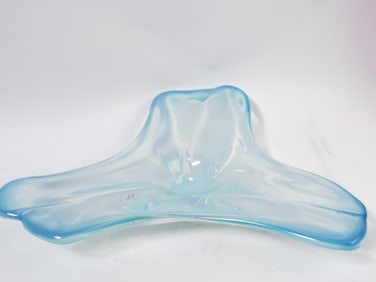 Vintage Murano Italy Blue Art Glass Triangle Bowl