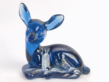 Vintage Fenton Blue Glass Deer
